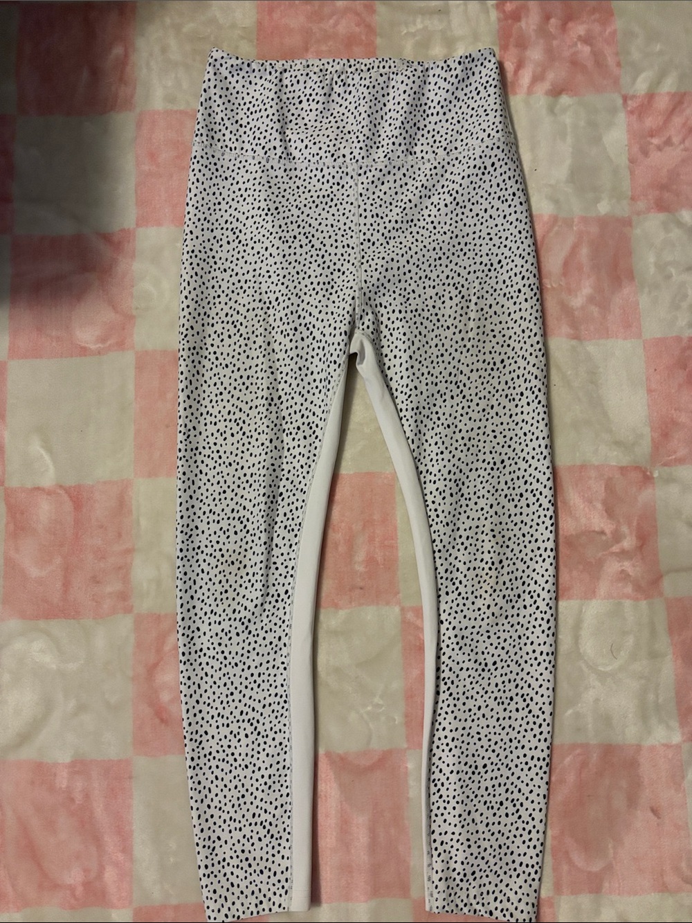 White Leggings with Black Speckle Print - Women’s Stretch Leggings